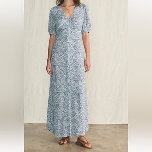 Faherty Sorrento Maxi Dress Puff Sleeves Button Front